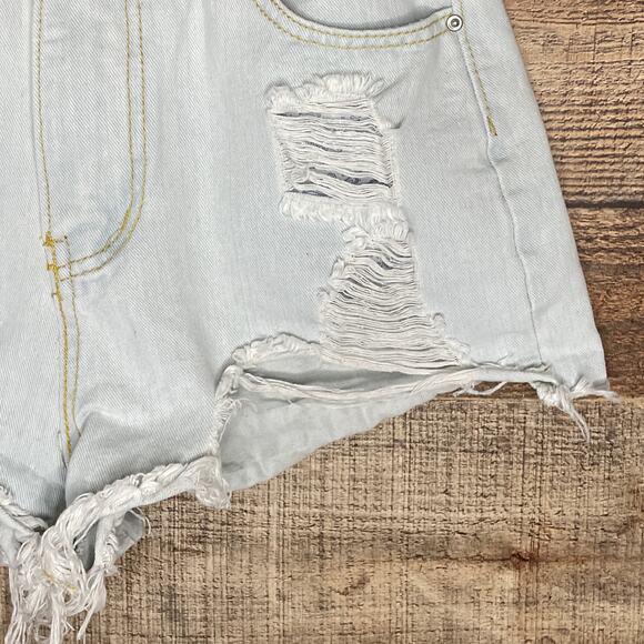 SHEIN Light Blue Denim Destroyed High Rise Cut Off Jean Shorts Size Small - Picture 4 of 10